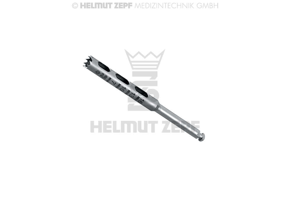 Helmut Zepf dental trephine bur 2.8mm, 9 teeth, 30mm sheath, graduation 7/10/13/16, No. 08.910.03