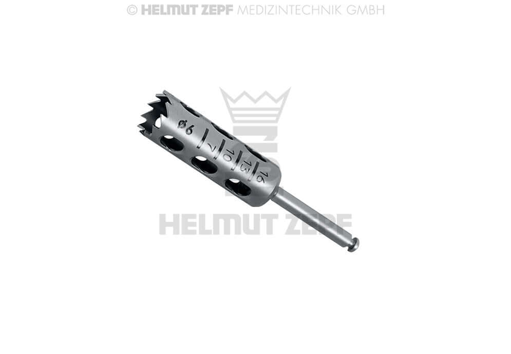 dental trephine 6.0mm surgical instrument 11 teeth sheath 2.35mm x 30mm graduation 7/10/13/16 Helmut Zepf 08.910.08