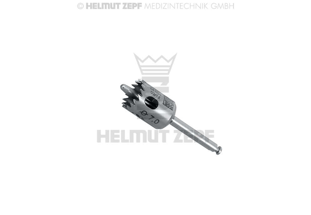 Helmut Zepf dental trephine with fixation support 7.0mm, 9 teeth guiding pin, sheath 2.35mm x 30mm, inside Ø 7.0mm