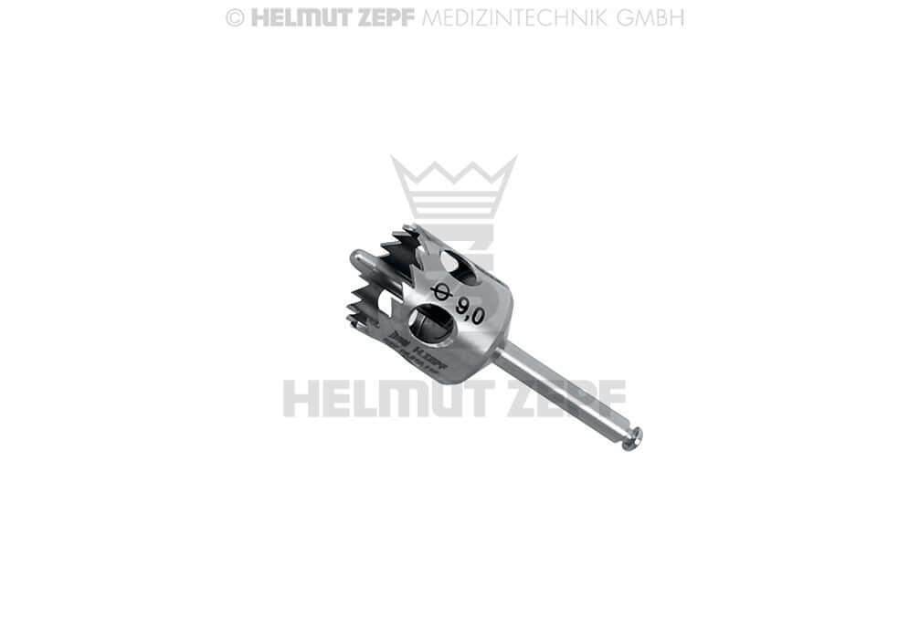 Helmut Zepf dental trephine with fixation support 9mm, 9 teeth guiding pin, sheath 2.35mm x 30mm, No. 08.910.11F