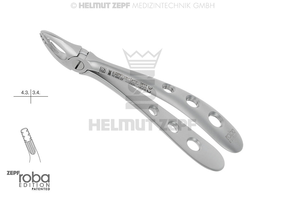 Pediatric extraction forceps English pattern #7 for children Roba Design by Helmut Zepf, stainless steel dental tool