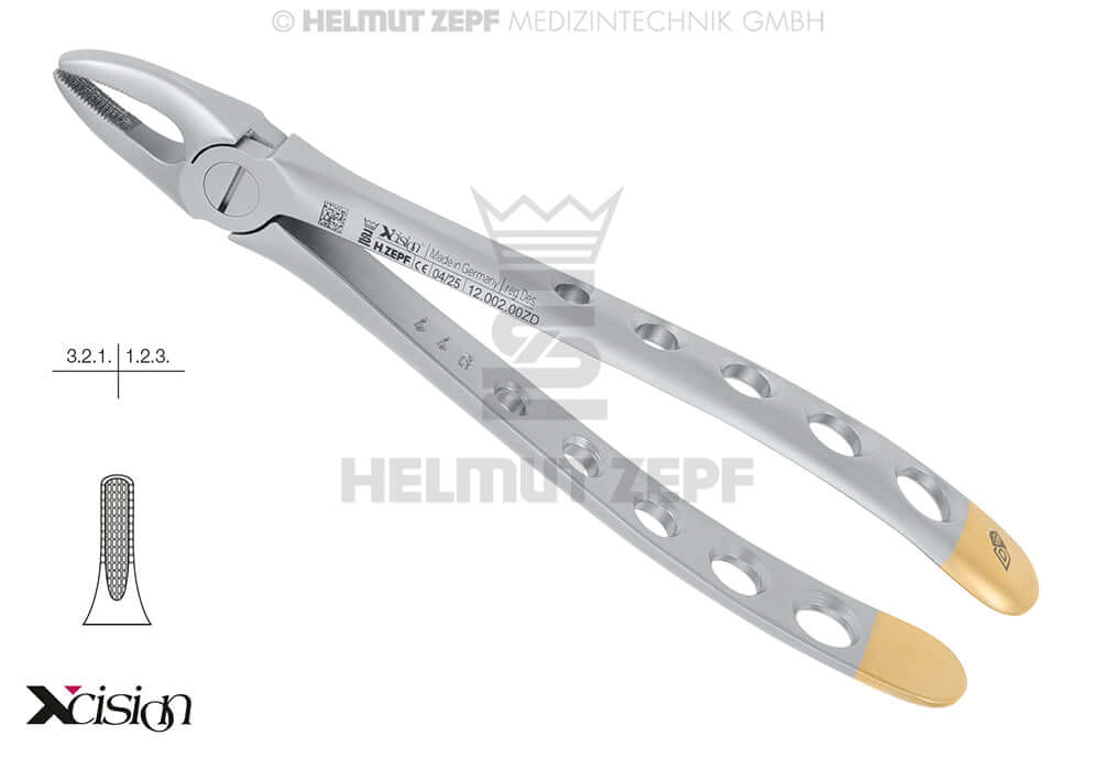 diamond coated dental extraction forceps upper incisors canines Helmut Zepf Xcision-Line English Pattern #2 No.12.002.00ZD