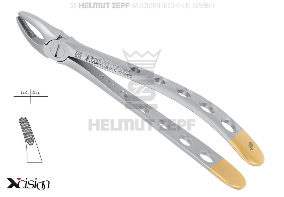 Helmut Zepf diamond coated extraction forceps upper premolars English Pattern #7 Xcision-Line® dental instrument