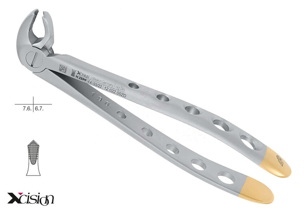 Dental Extraction Forceps Ash Pattern (English Pattern) #22 Modified Xcision-Line Diamond Coated Jaws Lower Molars Helmut Zepf 12.222.00ZD