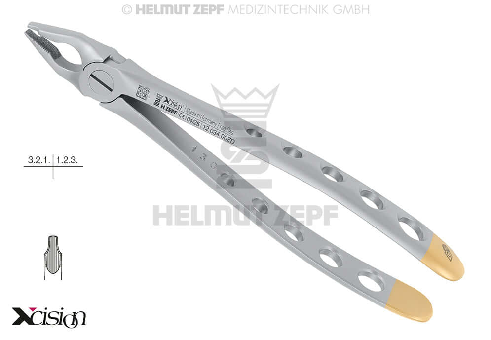 Helmut Zepf diamond coated extraction forceps upper incisors English Pattern #34 Xcision-Line Far Reaching Special Beaks