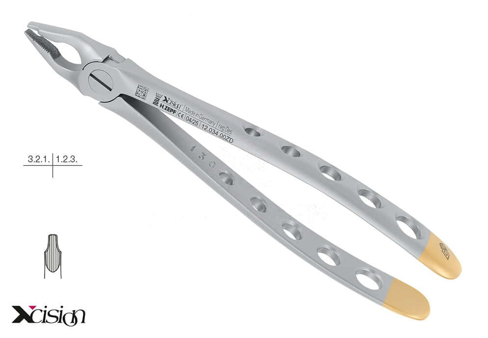 Helmut Zepf diamond coated extraction forceps upper incisors English Pattern #34 Xcision-Line Far Reaching Special Beaks