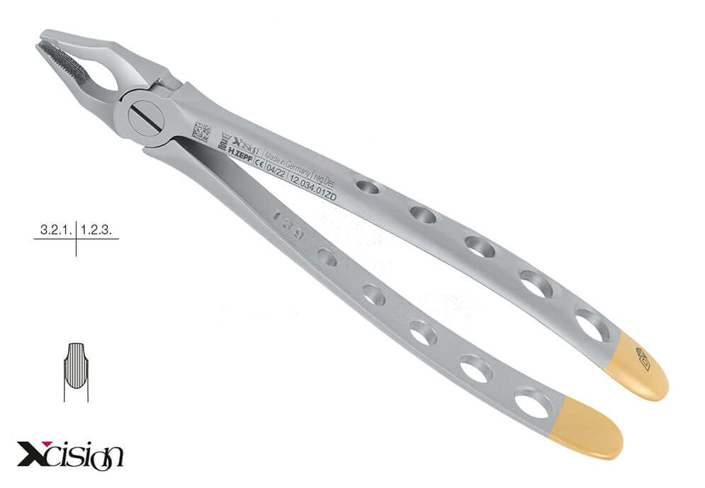 Helmut Zepf diamond coated extraction forceps upper incisors canines English Pattern #34A Xcision-Line far reaching special beaks