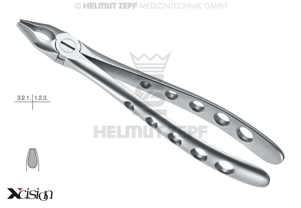 upper incisor canine extraction forceps English pattern #34M far reaching special beaks Xcision-Line Helmut Zepf