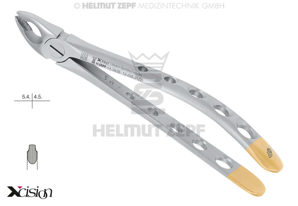 Helmut Zepf diamond coated upper premolar extraction forceps #35A English Pattern Far Reaching Xcision-Line special beaks