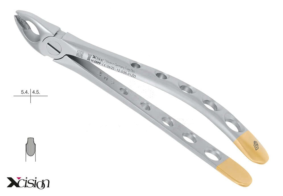 Helmut Zepf diamond coated upper premolar extraction forceps #35A English Pattern Far Reaching Xcision-Line special beaks