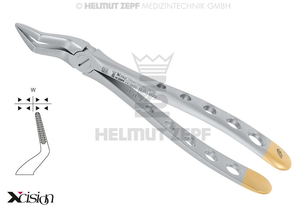 Helmut Zepf #51A diamond coated extraction forceps upper jaw roots, English Pattern Xcision-Line®