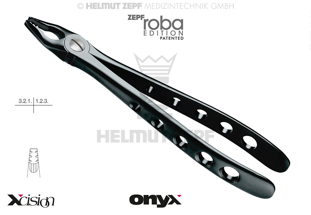 diamond coated extraction forceps upper incisors #34M Roba-Edition Xcision-Line Onyx Coating by Helmut Zepf