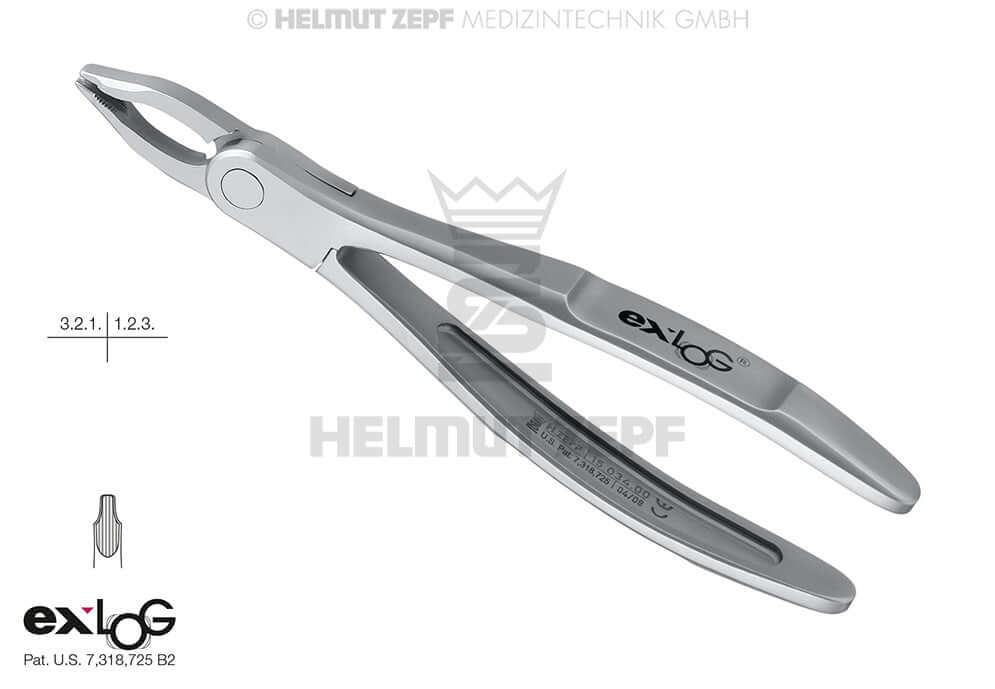 Helmut Zepf exLOG #34 upper incisor extraction forceps deep parallel grip for cuspids, stainless steel dental instrument