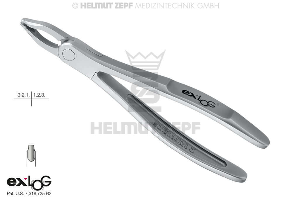 Helmut Zepf exLOG #34A upper incisor extraction forceps with special beaks for deep and parallel grip, No. 15.034.01