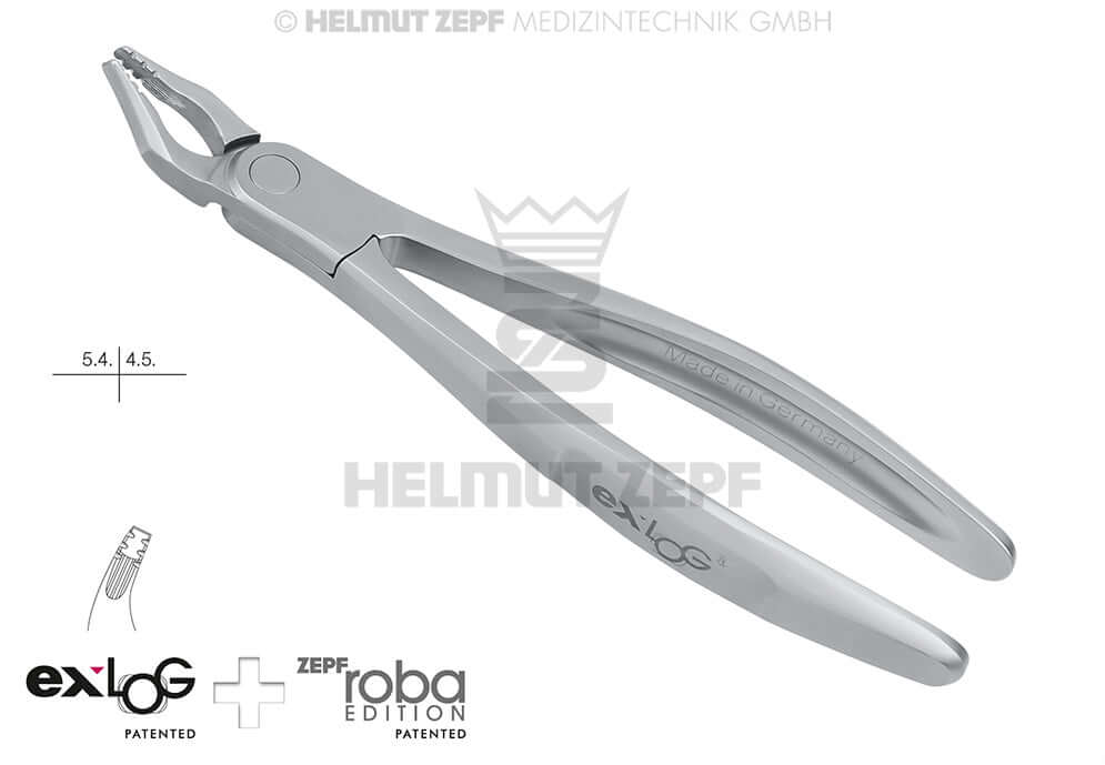 exLOG #35N upper premolar extraction forceps deep parallel grip, Roba-Edition by Dr. Beck, Helmut Zepf