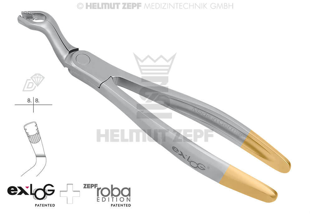 upper wisdom teeth extraction forceps diamond coated exLOG #67A Helmut Zepf deep parallel grip dental instrument