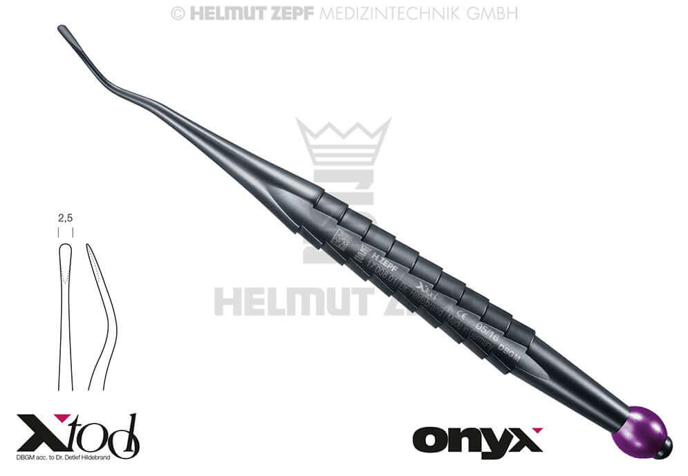 Root Tip Elevator Dental Luxator X-Tool #77S Distal 2.5mm Red Handle Onyx Coating by Helmut Zepf