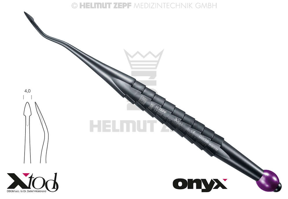 Root Tip Elevator Dental Luxator X-Tool Syndesmotome Curved 4.0mm Onyx Coating Purple ID Ball Helmut Zepf 17.008.05TI