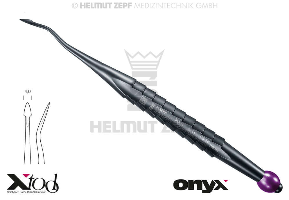 Root Tip Elevator Dental Luxator X-Tool Syndesmotome Curved 4.0mm Onyx Coating Purple ID Ball Helmut Zepf