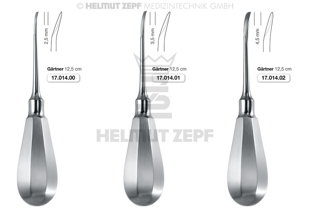 Gärtner root elevator interdental dental instrument Helmut Zepf 17.014.00 Ø2.5mm Bien Handle flat angle #0