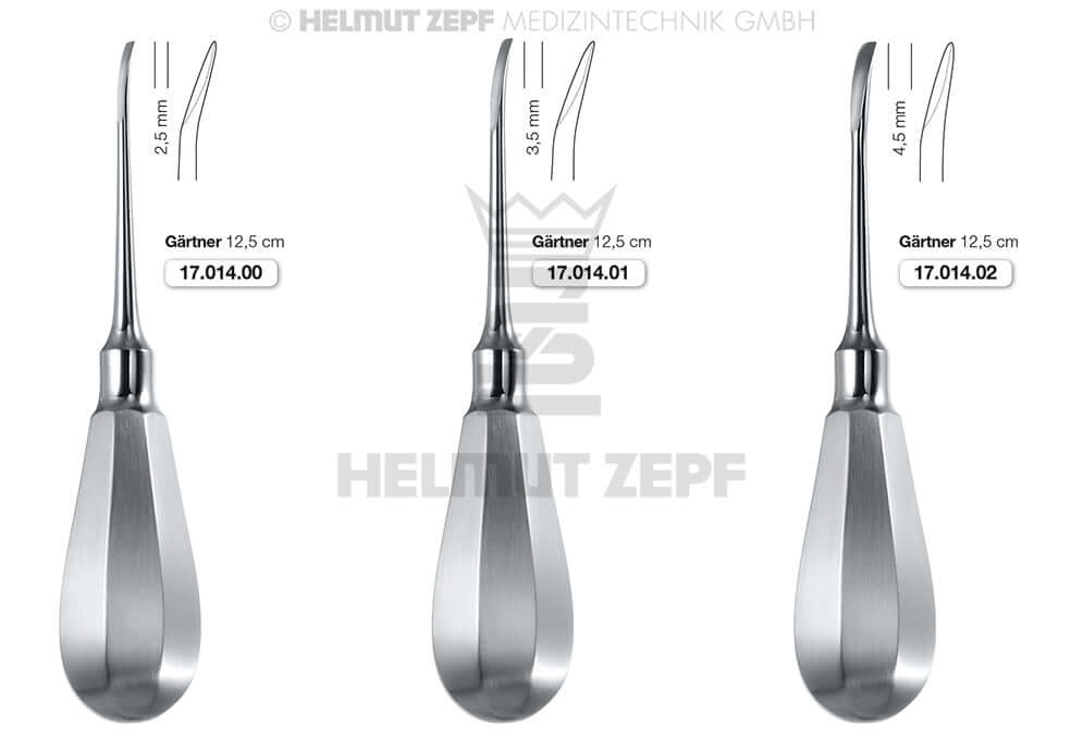 Gärtner root elevator interdental dental instrument Ø3.5x125mm Bien Handle Flat Angle #1 Helmut Zepf 17.014.01
