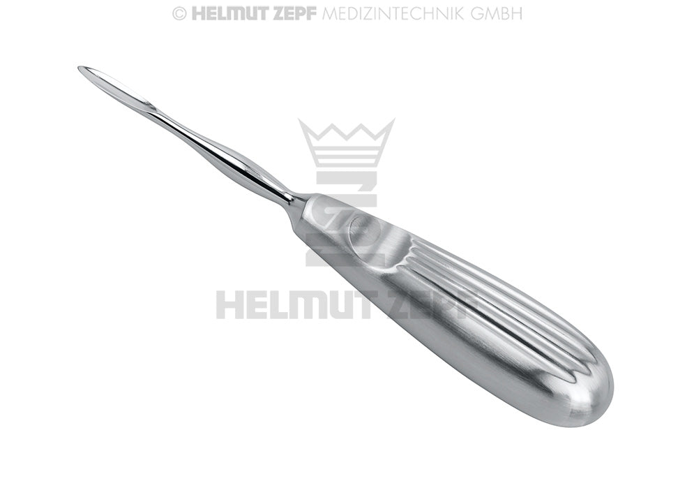 Hylin root elevator round tip dental instrument #1, 4.5mm standard handle thumb rest, Helmut Zepf 17.020.01