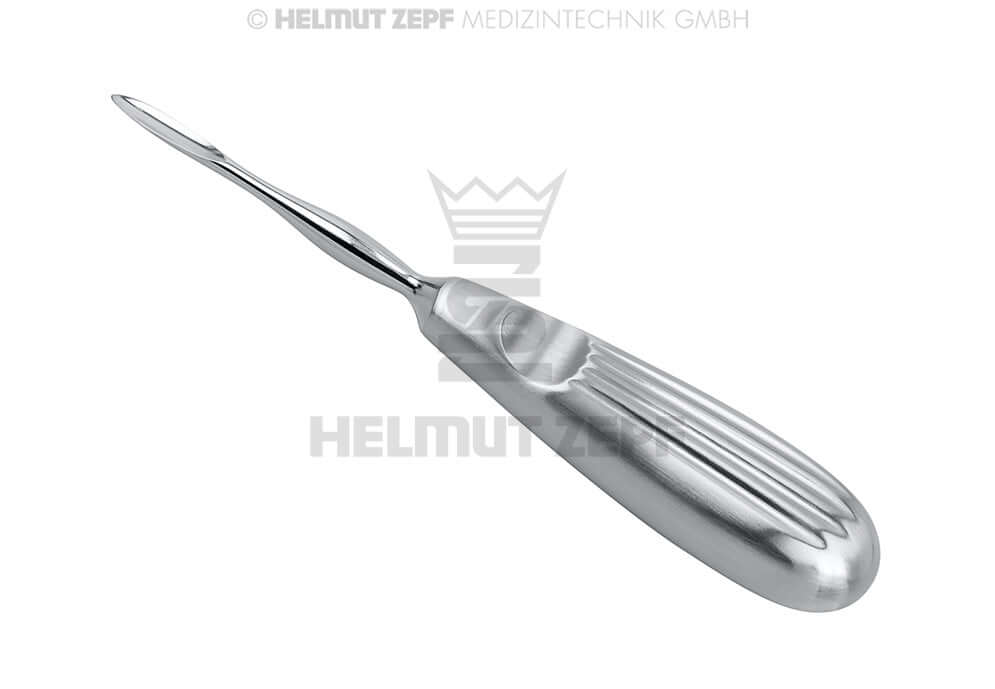 Hylin root elevator round tip dental instrument #1, 4.5mm standard handle thumb rest, Helmut Zepf 17.020.01