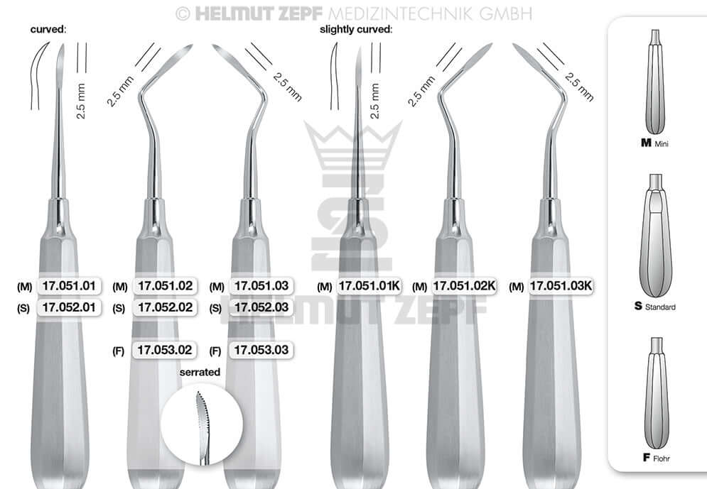 Heidbrink root tip elevator curved mini handle 2.0mm #2 dental instrument by Helmut Zepf 17.051.02