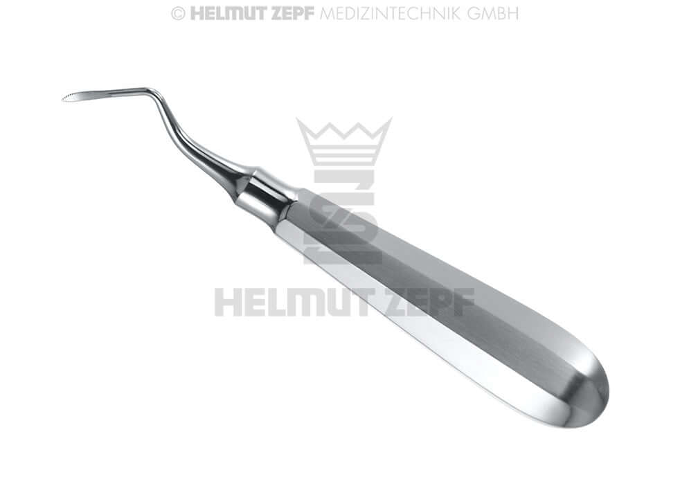 Heidbrink root tip elevator curved serrated #3, Flohr Handle, 2.5mm tip, Helmut Zepf 17.053.03