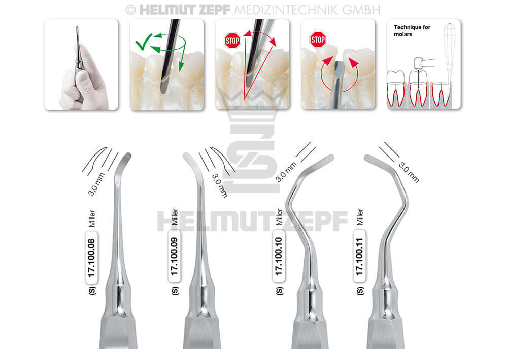 Root Tip Elevator Miller #11 Standard Handle with Thumb Rest by Helmut Zepf 17.100.11 dental surgical tool
