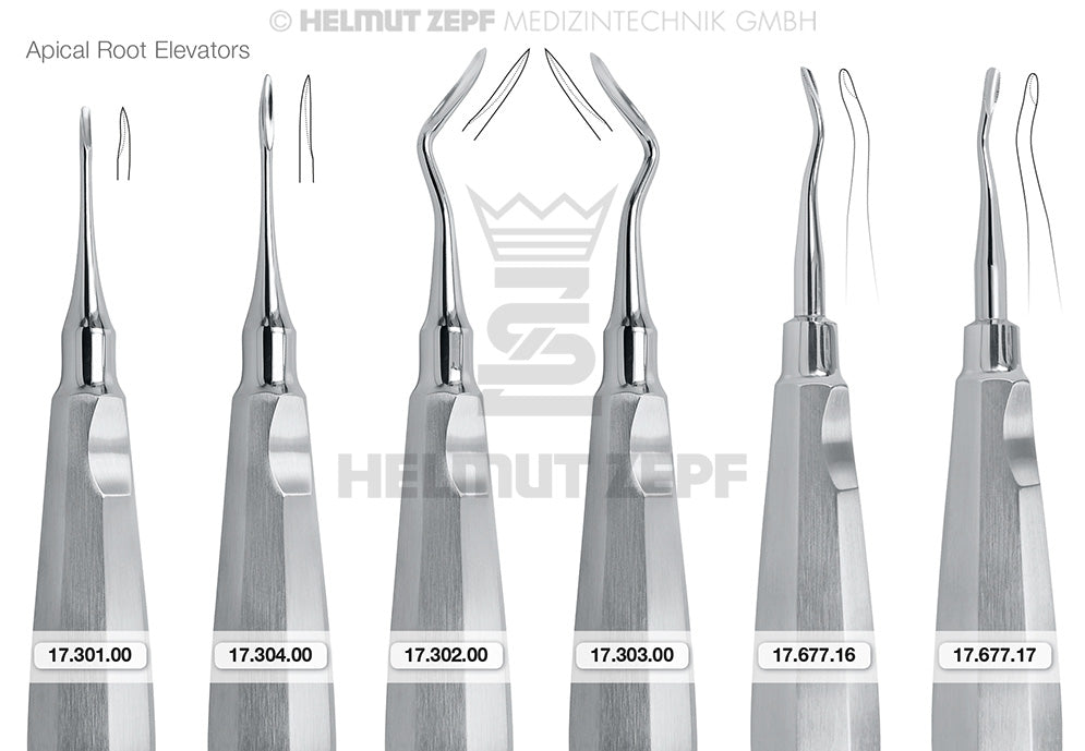 Helmut Zepf Root Tip Elevator #301 Apical Set – Surgical Extraction Instruments, Standard Handle with Thumb Rest