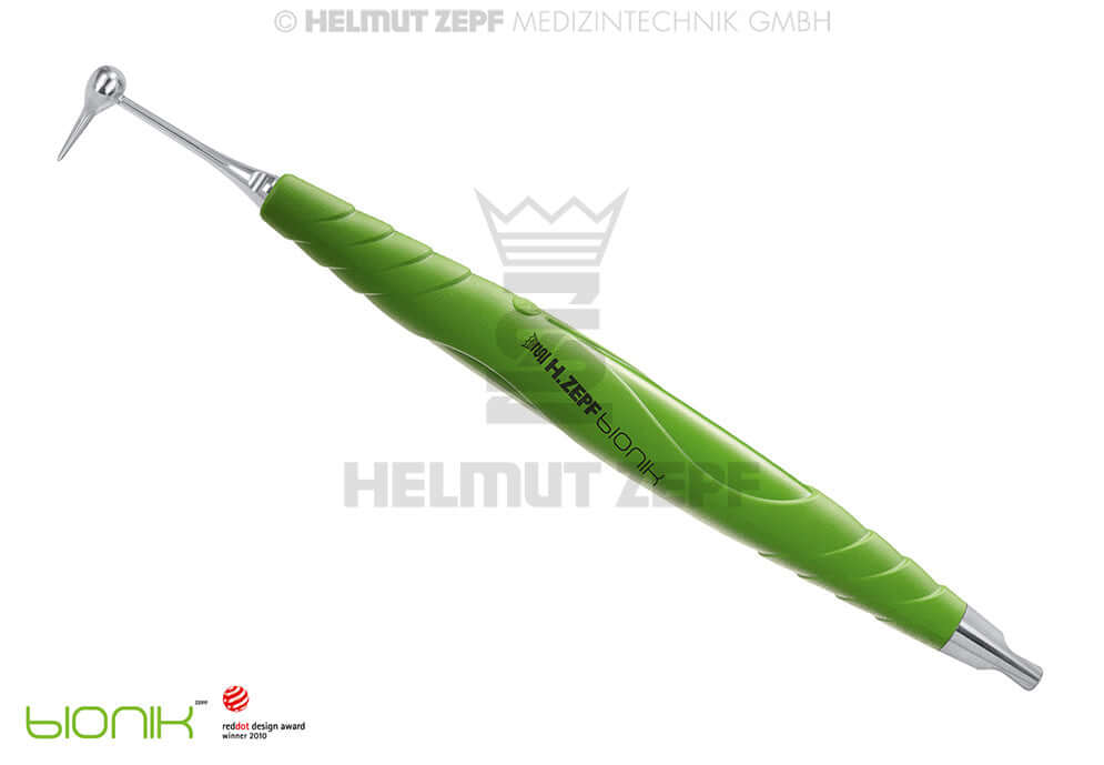 Denture Removal Tool Easy Lifter by Dr. Wietzorke, bIONIK Handle Yellow-Green, Helmut Zepf No. 19.265.08