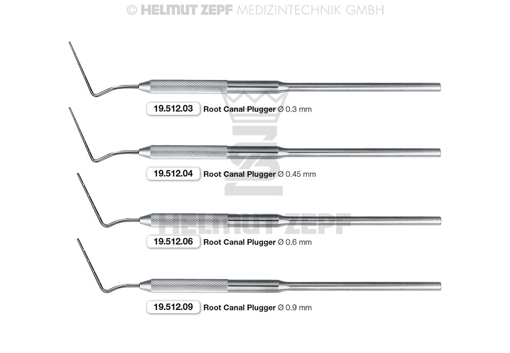Helmut Zepf root canal plugger 0.9mm No. 19.512.09 endodontic instrument set with graduation markings for precise obturation
