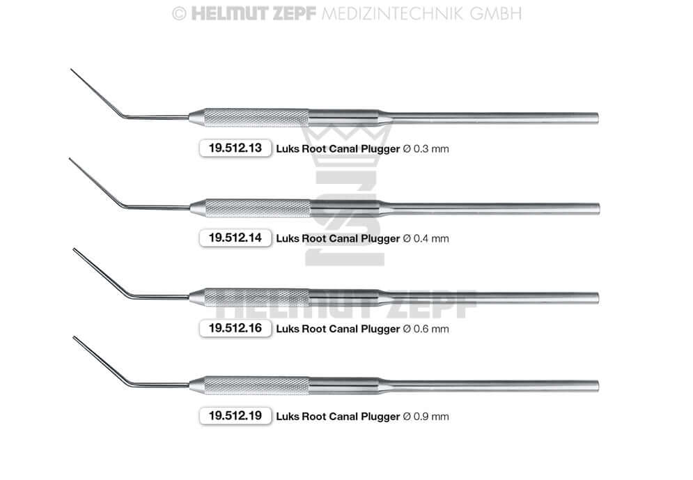 Helmut Zepf Luks root canal plugger 0.3mm endodontic instrument set with 0.3-0.9mm tip sizes, precision condensation tool