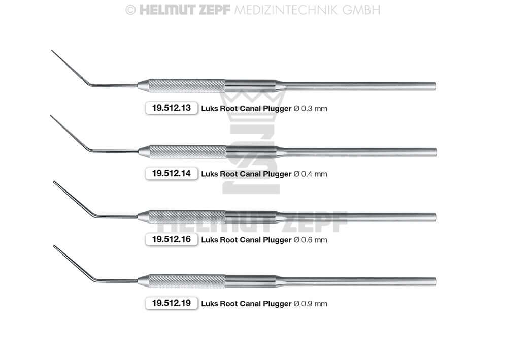 Helmut Zepf Luks root canal plugger 0.45mm endodontic instrument set, sizes 0.3-0.9mm, precision compaction tools