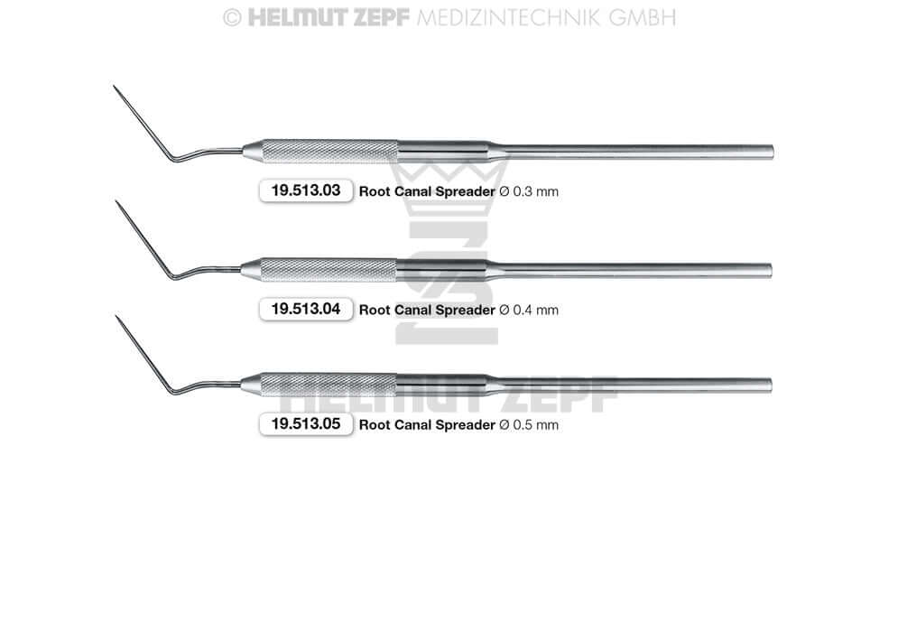 Helmut Zepf endo root canal spreader 0.5mm pointed, pulp canal filling material, 19.513.05, stainless steel dental instrument