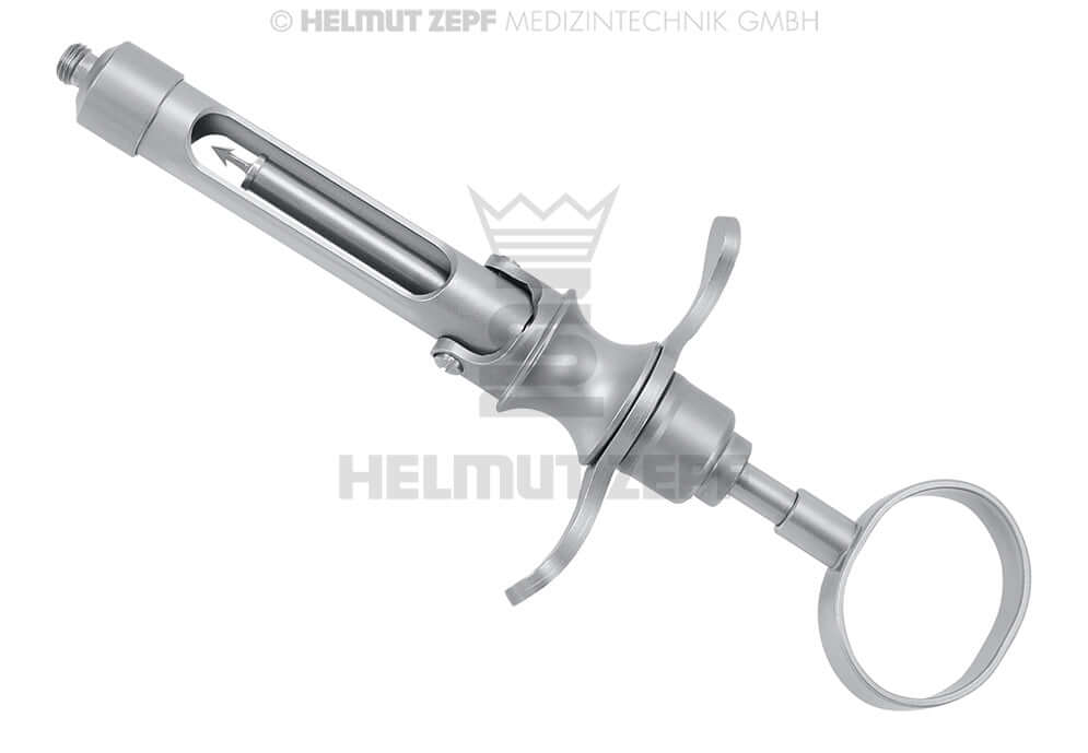 stainless harpoon aspiration cartridge syringe 18cm3 Imperial Thread Thumb Ring Handle by Helmut Zepf 19.700.03US