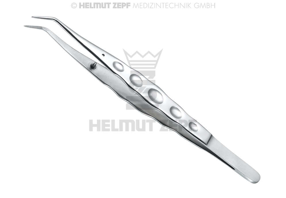 Helmut Zepf ergonomic tweezers with stop-pin serrated tip, 15cm, No. 22.025.03