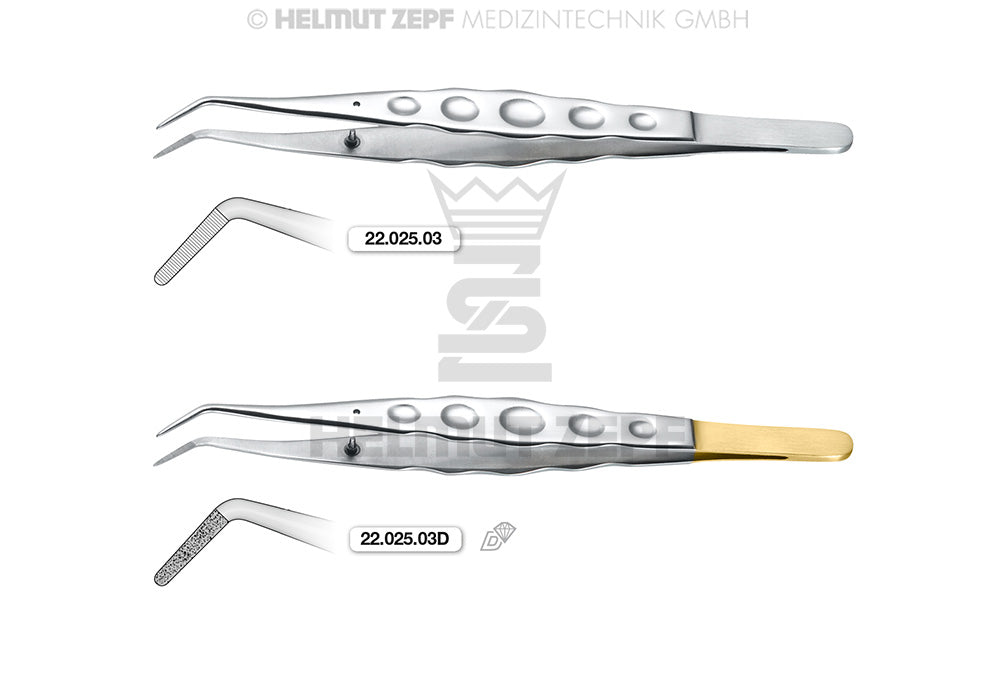 Helmut Zepf ergonomic tweezers with stop-pin serrated tip, 15cm, No. 22.025.03