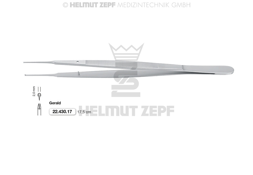 gerald tissue forceps 1x2 Teeth 7 Inch Straight by Helmut Zepf No. 22.430.17