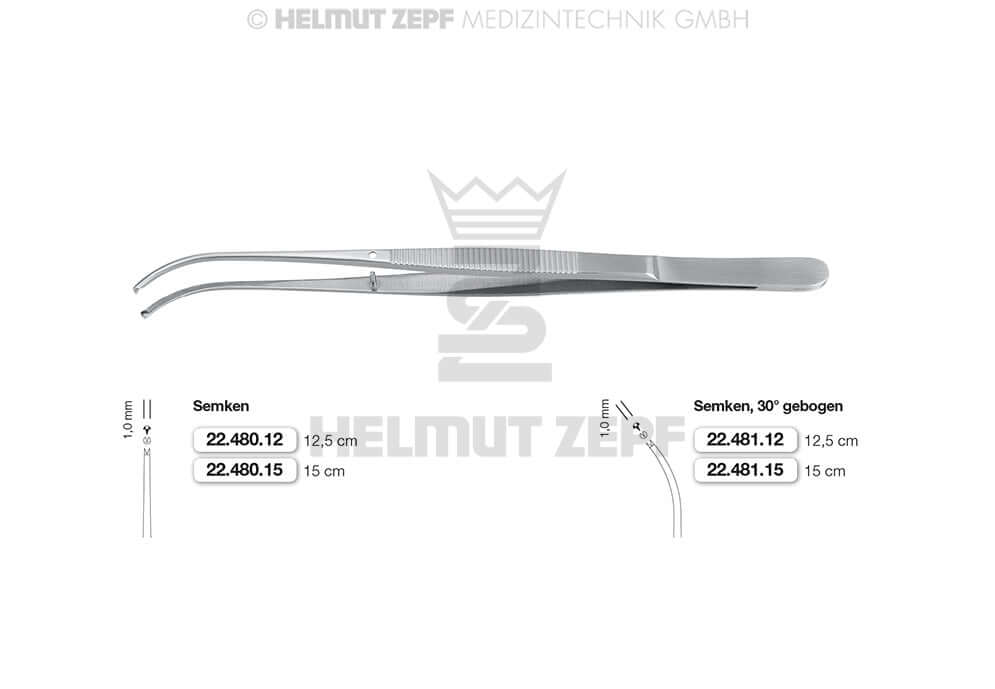 Helmut Zepf semken tissue forceps 1x2 teeth straight 6in 15cm No.22.480.15 surgical instrument diagram