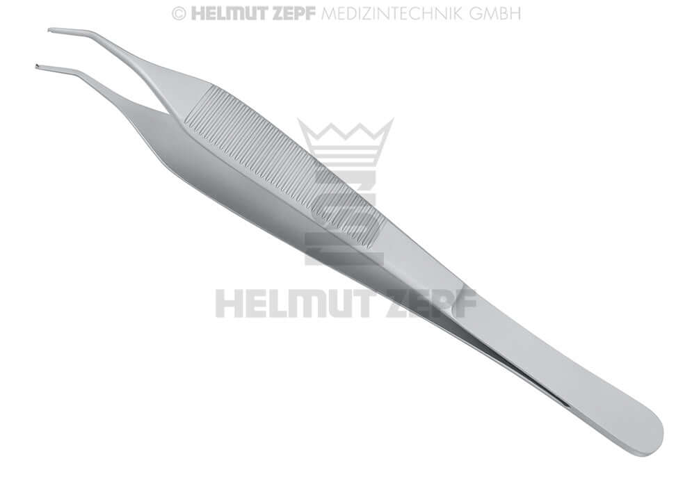Micro Adson Tissue Forceps 15cm 1x2 Teeth 30° Curved by Helmut Zepf No.22.488.20 for microsurgical precision