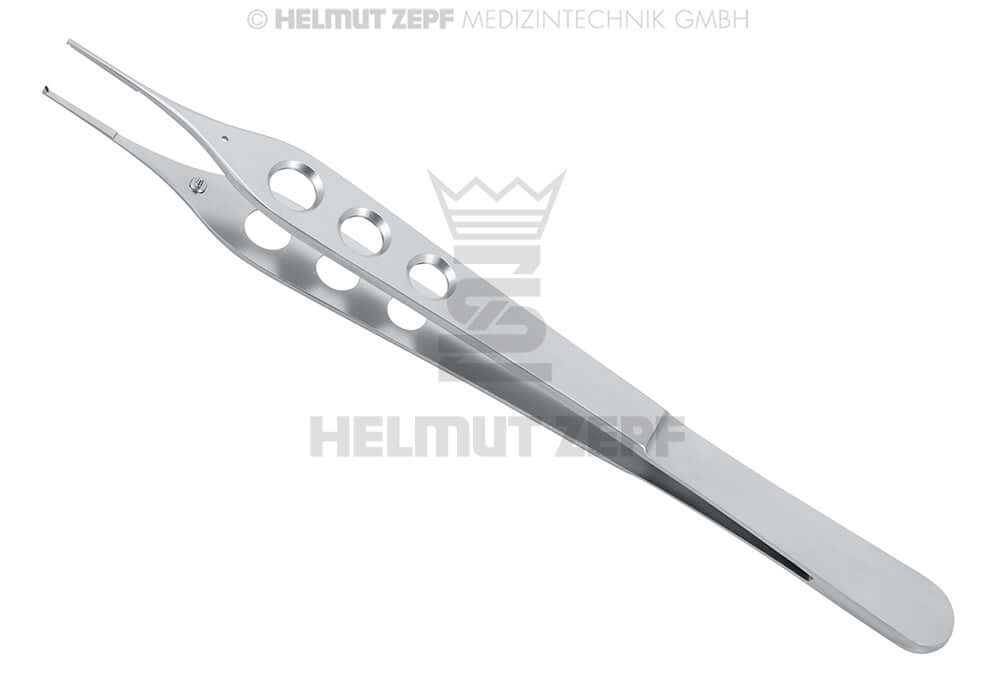 Micro Adson Tissue Forceps 15cm with Suture Disc 1x2 Teeth 3 Grip Holes by Helmut Zepf No.22.489.00M