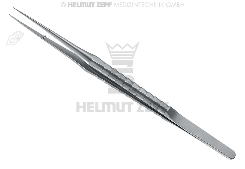 Micro Tissue Forceps 17.5cm straight 1x2 teeth diamond coated mouth-tip guide pin Helmut Zepf 22.810.17D surgical instrument