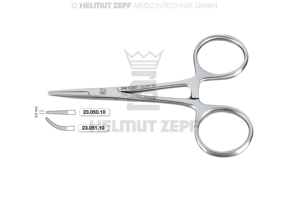 Hartmann Hemostatic Forceps curved 10cm by Helmut Zepf No.23.051.10 for precise dental vessel clamping