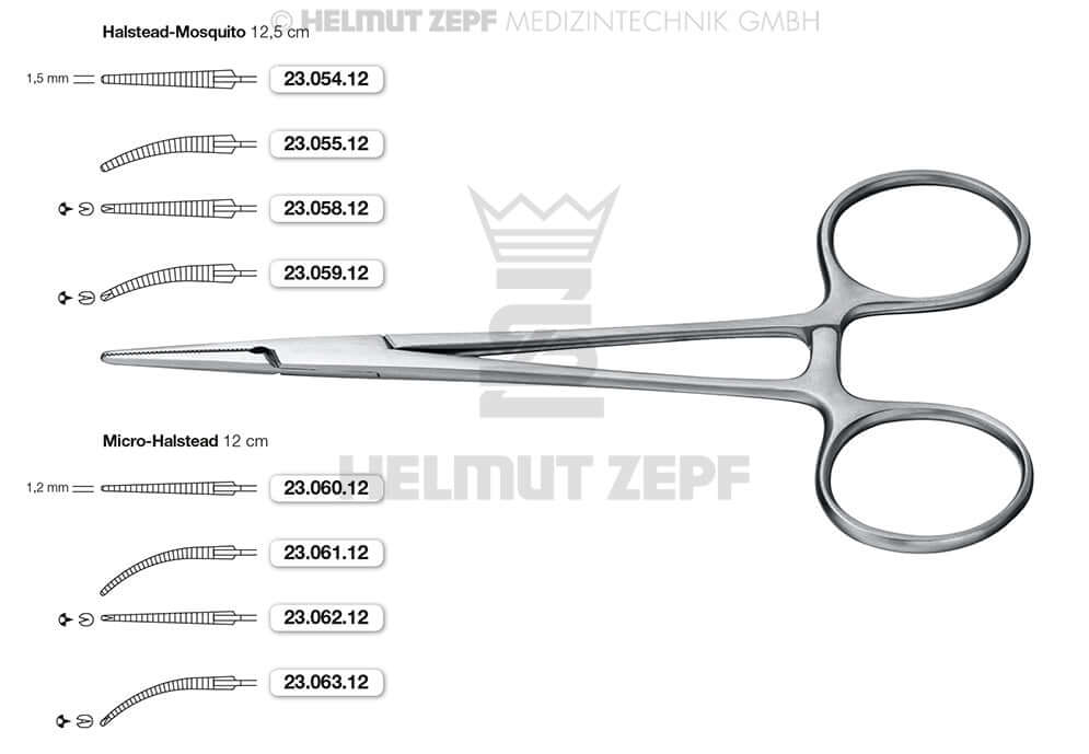 Micro-Halstead Hemostatic Forceps Curved 12cm 1x2 Teeth Helmut Zepf No.23.063.12 Surgical Instrument