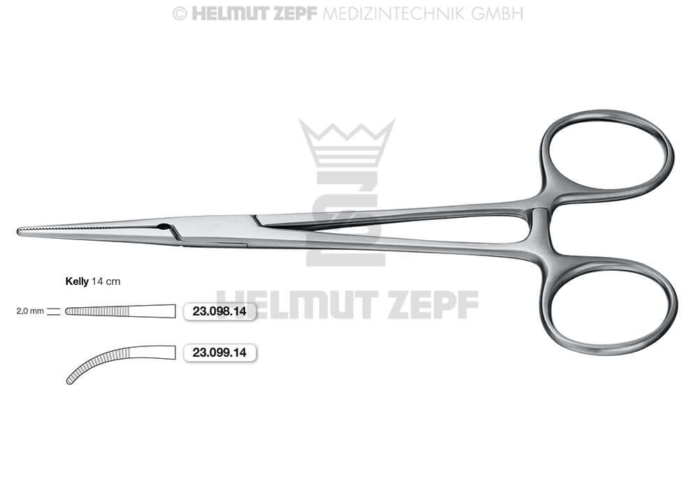 Kelly Hemostatic Forceps Curved 5-1/4 inch by Helmut Zepf No. 23.099.14 - Surgical Hemostatic Tool