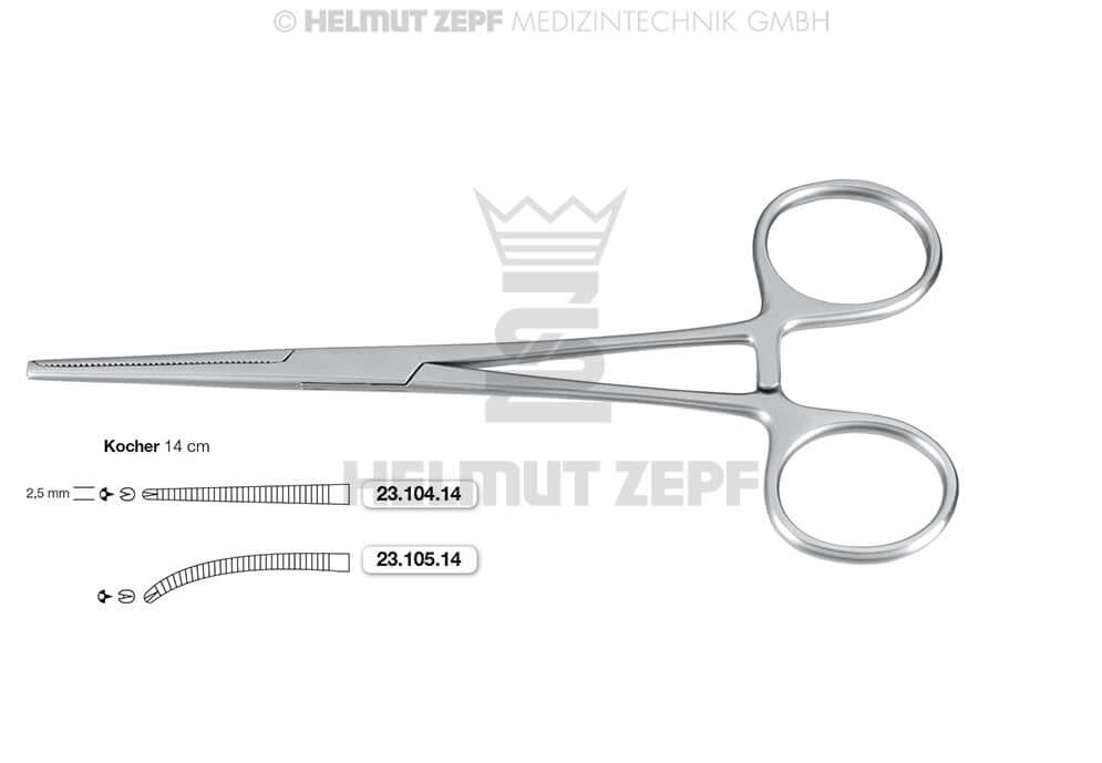 Kocher Hemostatic Forceps Curved 5-1/4" 1x2 Teeth Helmut Zepf No.23.105.14 Surgical Instrument