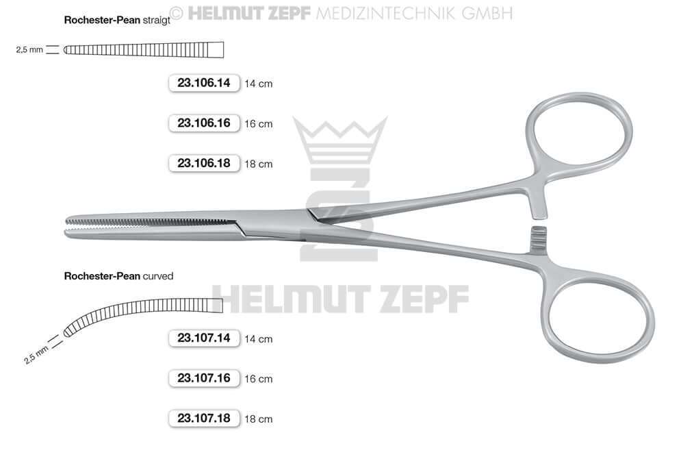 Rochester Pean Hemostatic Forceps 16cm Curved Helmut Zepf 23.107.16 surgical instrument straight curved variants