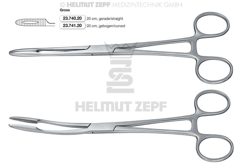 Dressing Forceps Gross Curved with Long Ratchet 20cm Helmut Zepf No. 23.741.20 Hemostatic Tungsten Carbide
